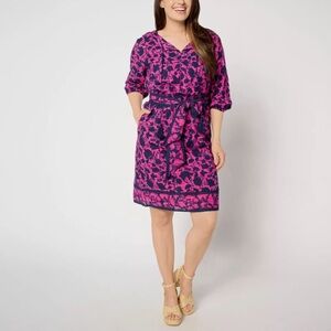 Studio Park x Amy Stran Printed Dress, Berry, MP, wear with or without belt
